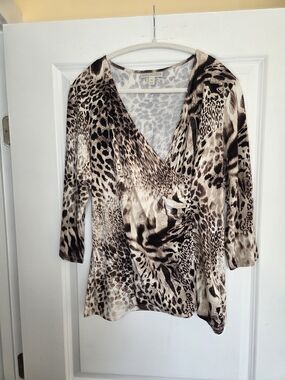 Dana Buchman Leopard Print 3/4 Sleeve Top Sz XL Preloved